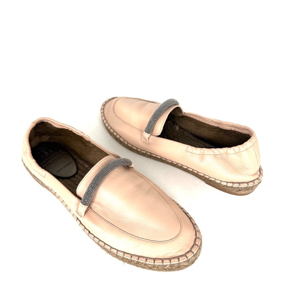 Brunello Cucinelli Light Beige Monili Leather Flat Espadrilles 38.5 8.5 - Picture 4 of 12